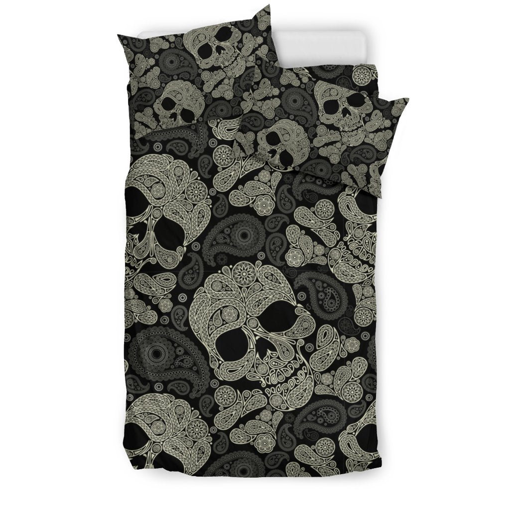 Sugar Skull Skeleton Girly Paisley Pattern Print Duvet Cover Bedding Set-grizzshop