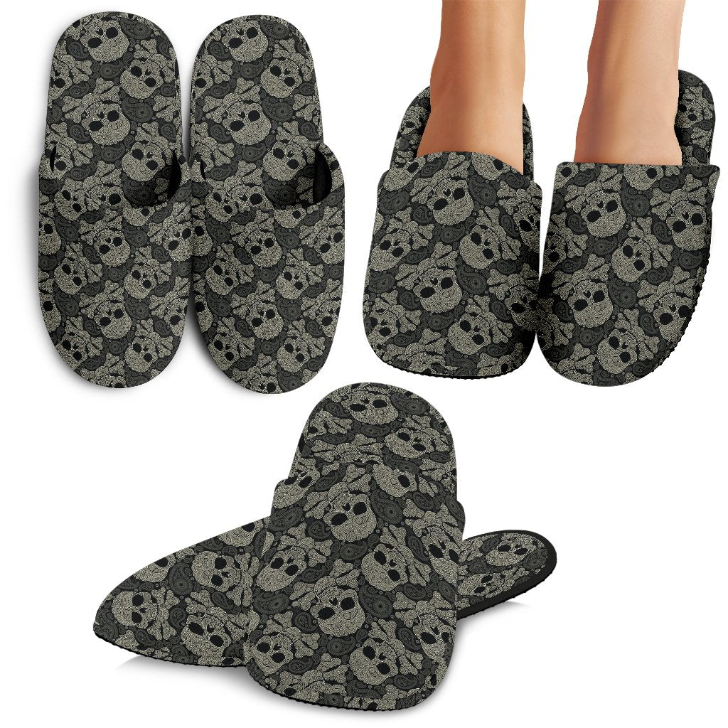 Sugar Skull Skeleton Girly Paisley Pattern Print Premium Home Slippers-grizzshop
