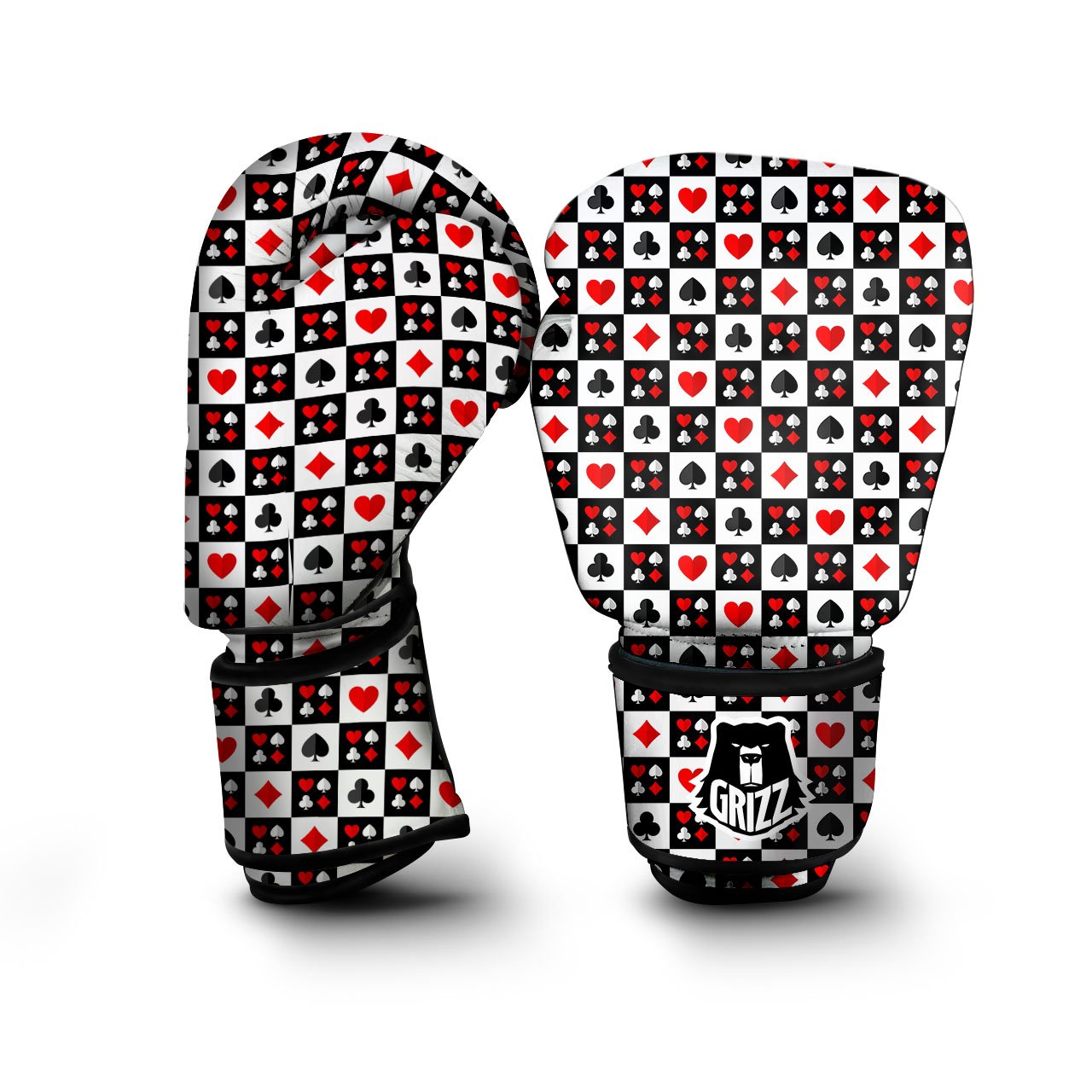 Suits Check Playing Card Print Pattern Boxing Gloves-grizzshop