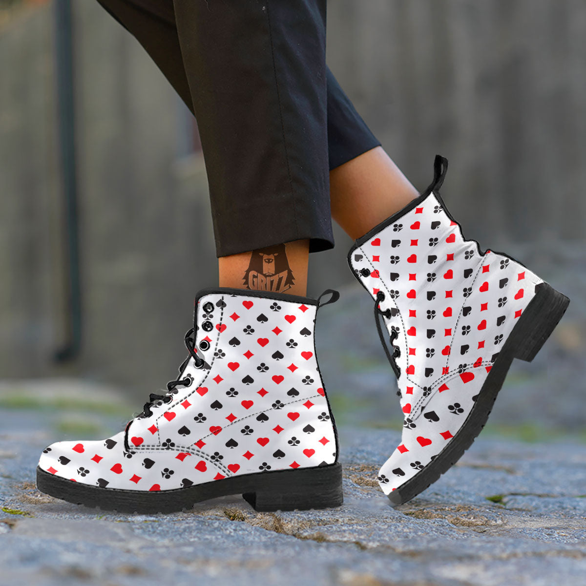 Suits Playing Card Print Pattern Leather Boots-grizzshop