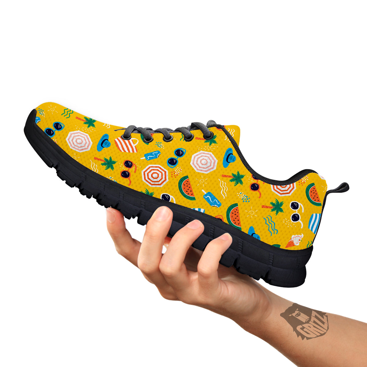 Summer Beach Drawing Print Pattern Black Sneaker-grizzshop