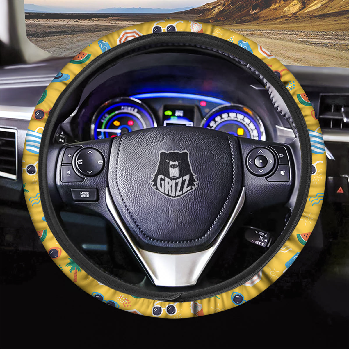 Summer Beach Drawing Print Pattern Car Steering Wheel Cover-grizzshop