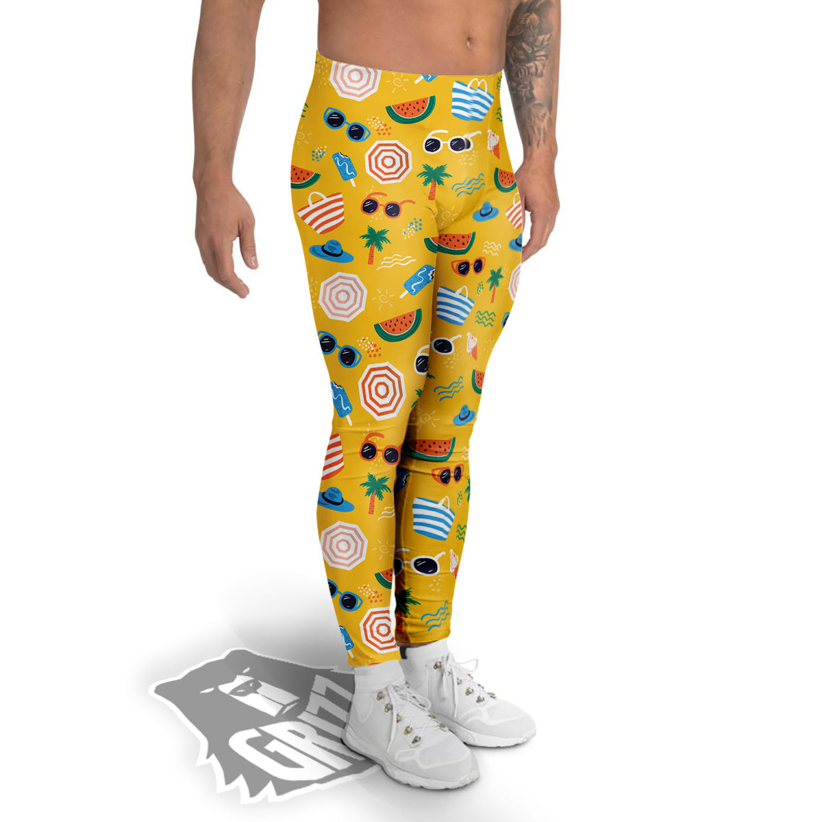 Summer Beach Drawing Print Pattern Men's Leggings-grizzshop