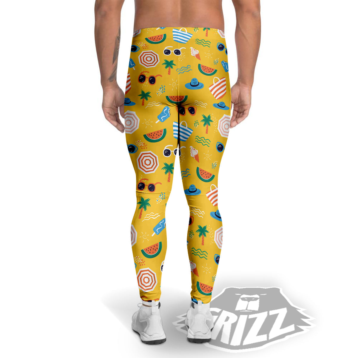 Summer Beach Drawing Print Pattern Men's Leggings-grizzshop