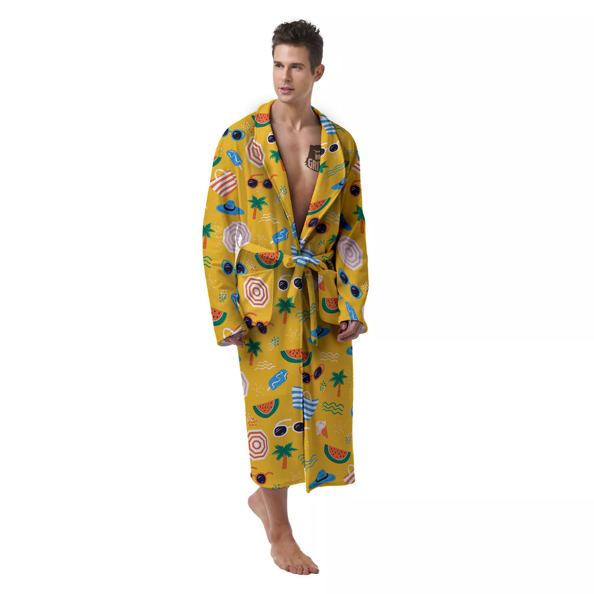 Summer Beach Drawing Print Pattern Men's Robe-grizzshop