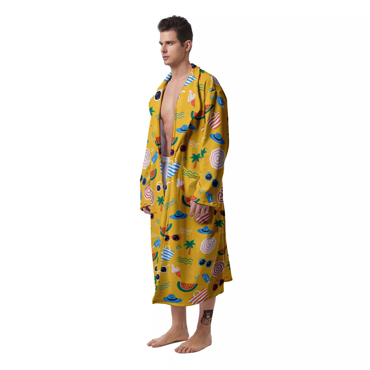 Summer Beach Drawing Print Pattern Men's Robe-grizzshop