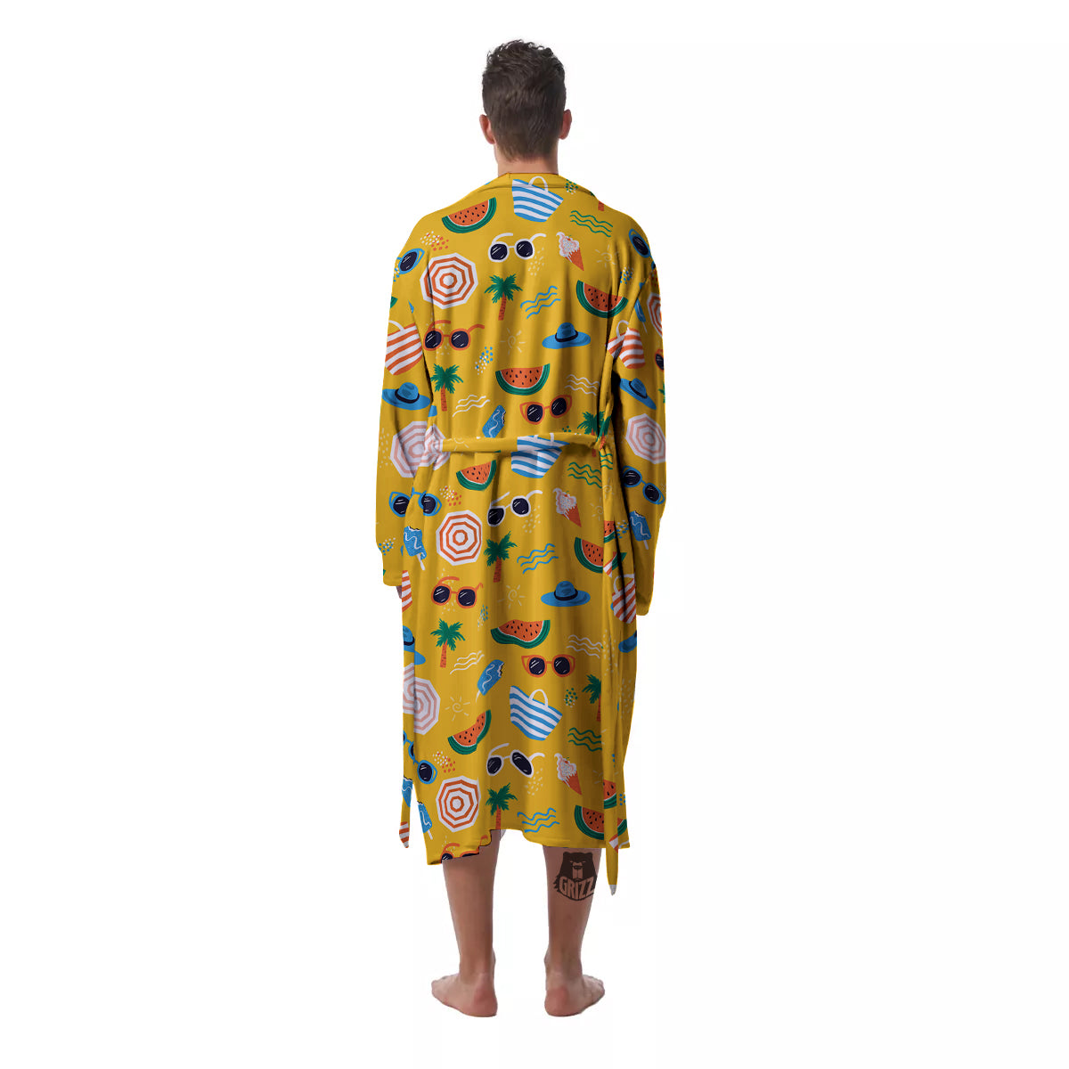 Summer Beach Drawing Print Pattern Men's Robe-grizzshop