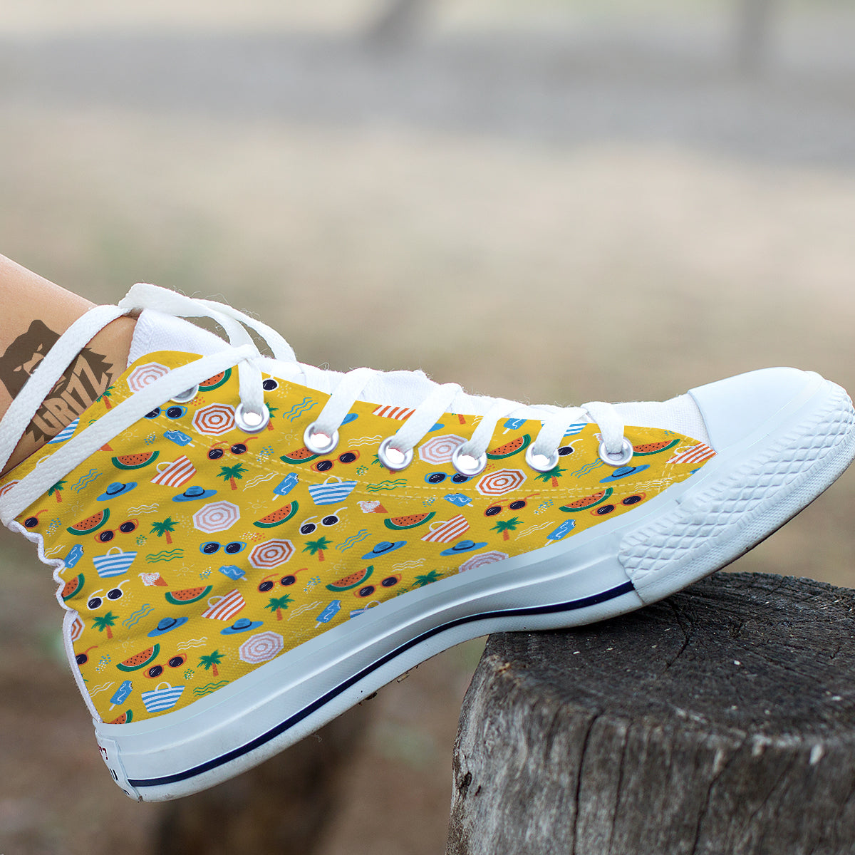 Summer Beach Drawing Print Pattern White High Top Shoes-grizzshop