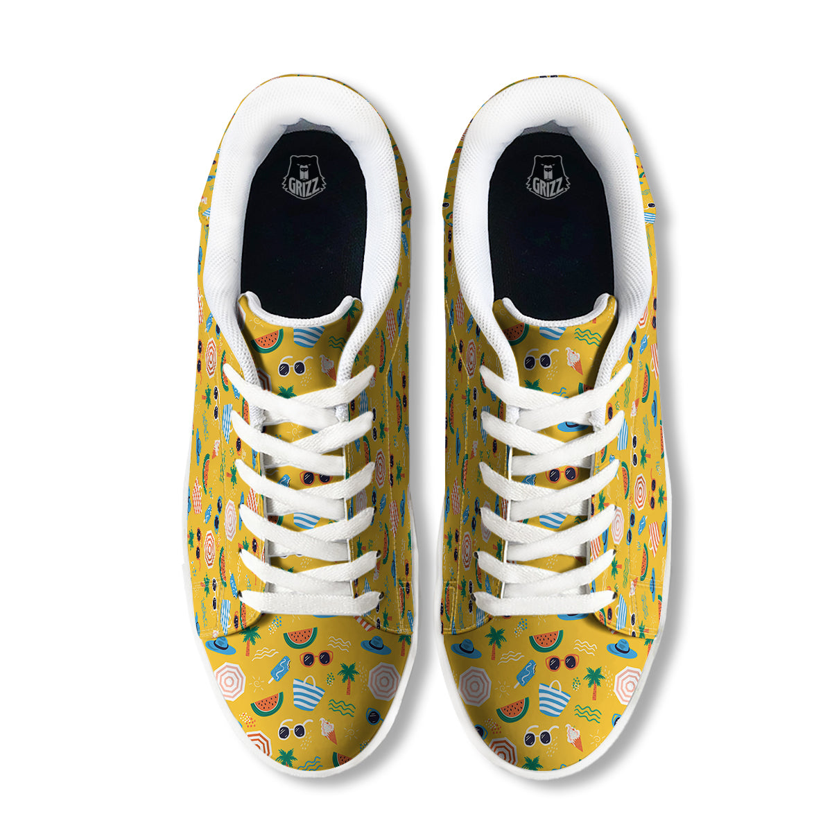 Summer Beach Drawing Print Pattern White Low Top Sneakers-grizzshop