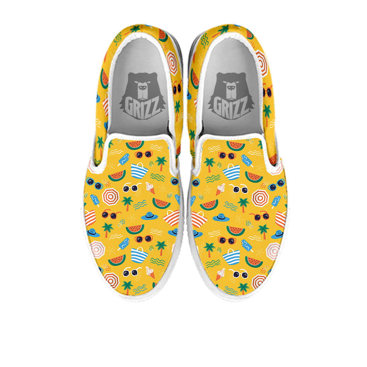 Summer Beach Drawing Print Pattern White Slip On Shoes-grizzshop
