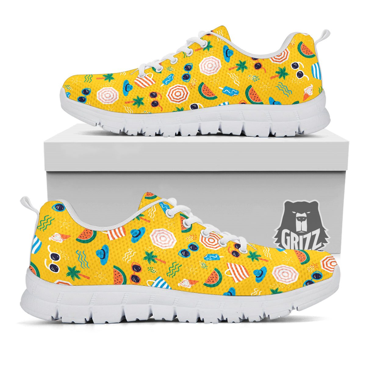 Summer Beach Drawing Print Pattern White Sneaker-grizzshop