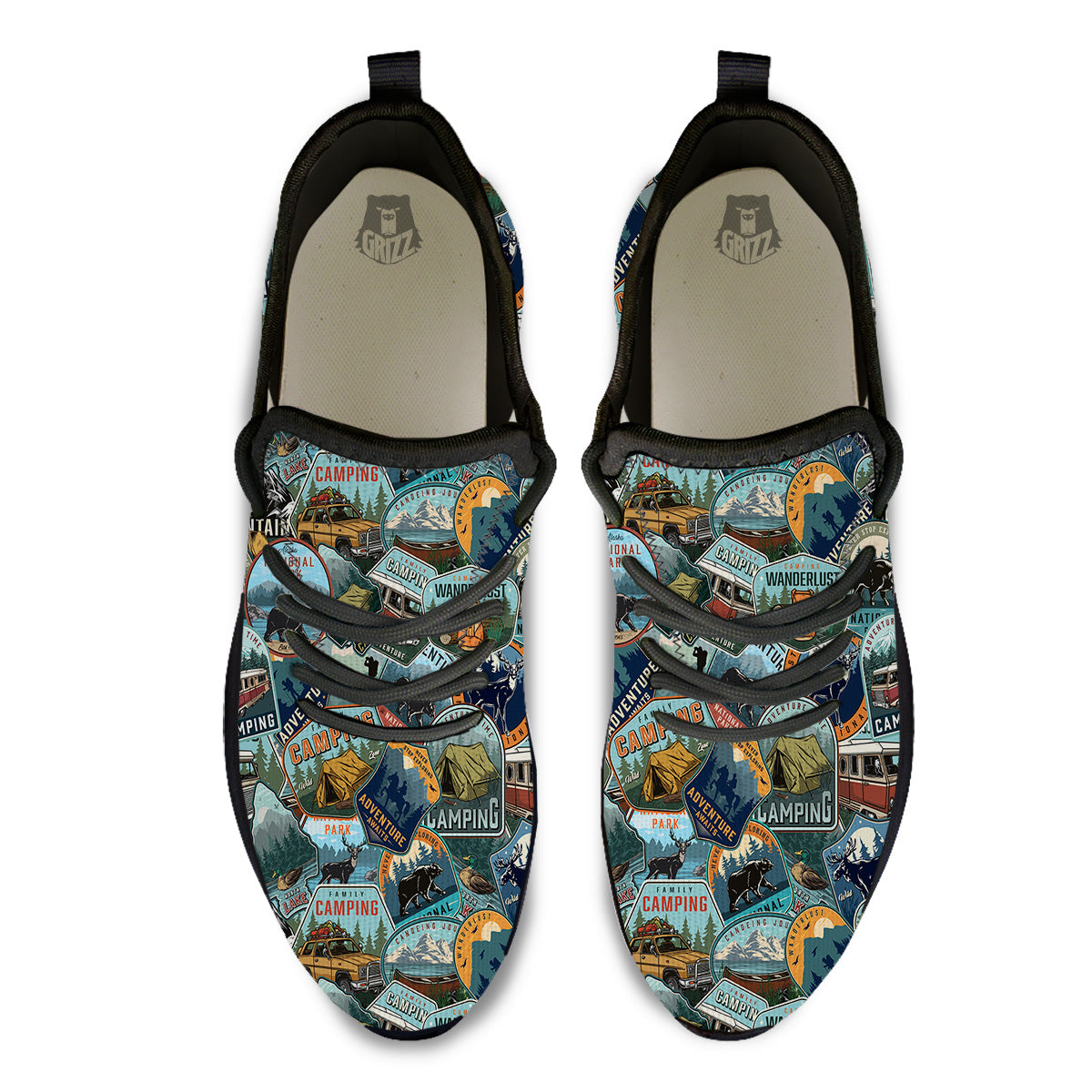 Summer Camping And National Park Print Pattern Black Athletic Shoes-grizzshop