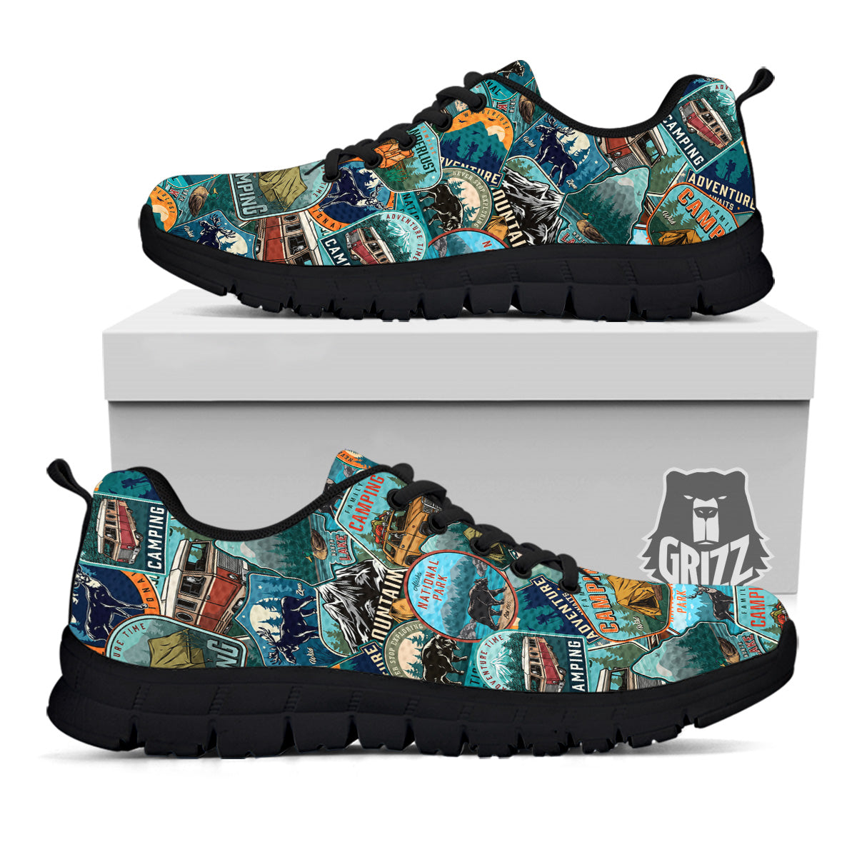 Summer Camping And National Park Print Pattern Black Sneaker-grizzshop