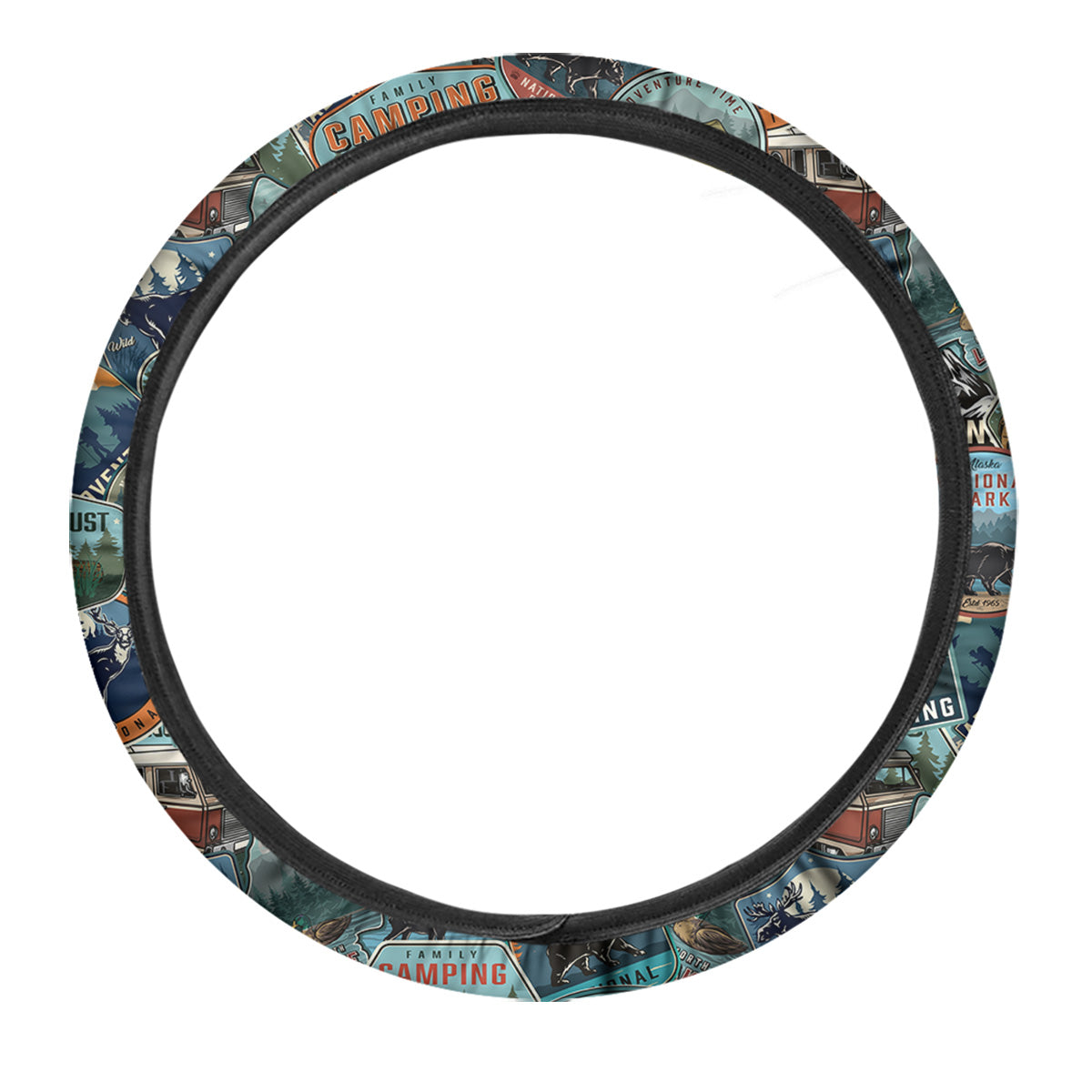 Summer Camping And National Park Print Pattern Car Steering Wheel Cover-grizzshop