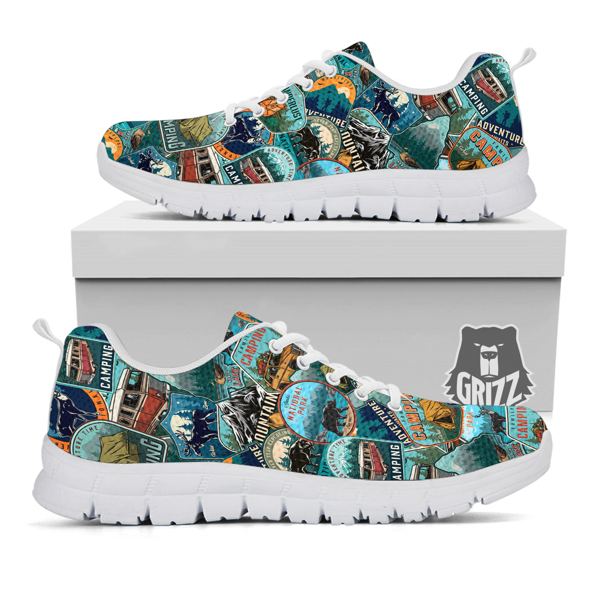 Summer Camping And National Park Print Pattern White Sneaker-grizzshop