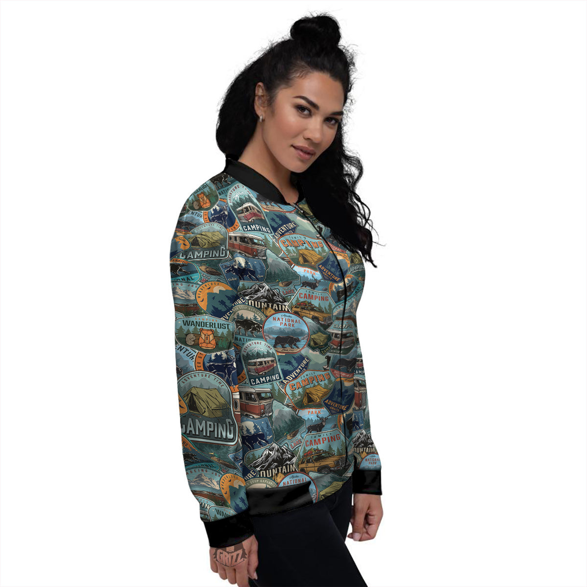 Summer Camping And National Park Print Pattern Women's Bomber Jacket-grizzshop