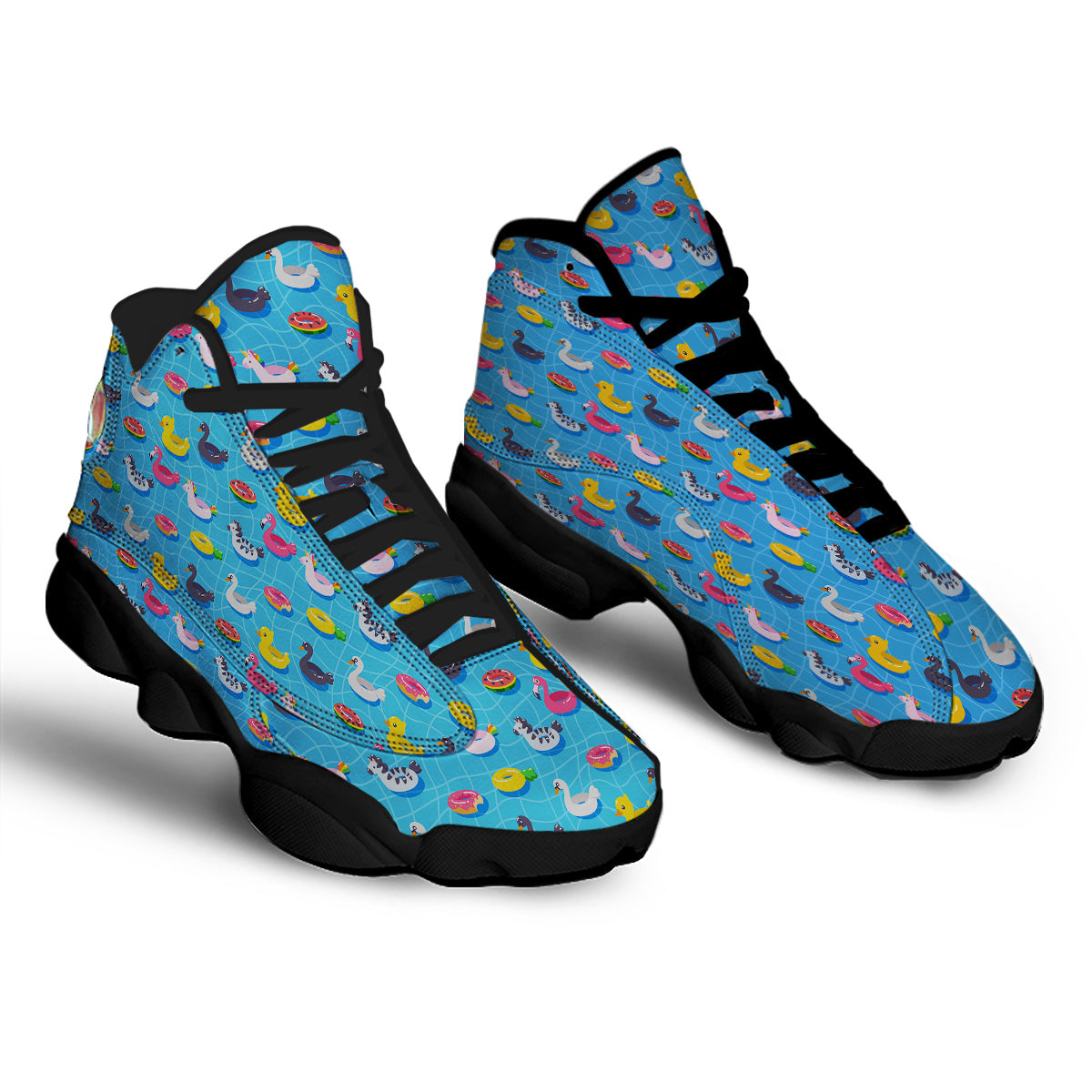 Summer Floats Ring Print Pattern Black Basketball Shoes-grizzshop