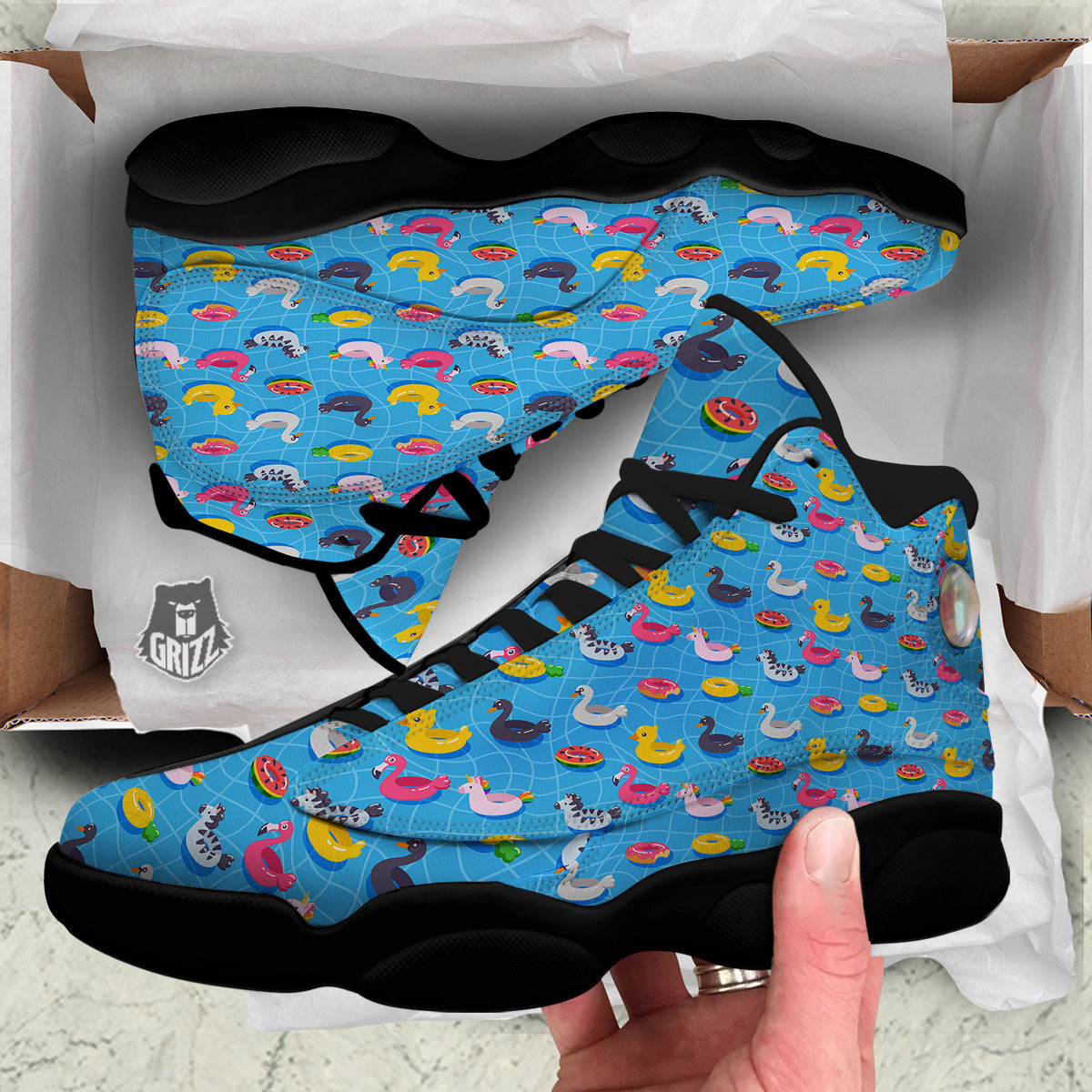 Summer Floats Ring Print Pattern Black Basketball Shoes-grizzshop