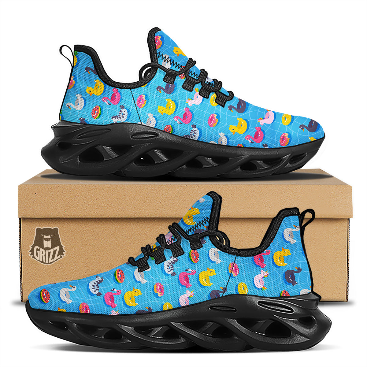 Summer Floats Ring Print Pattern Black Running Shoes-grizzshop
