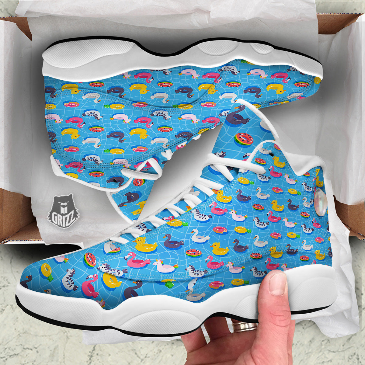 Summer Floats Ring Print Pattern White Basketball Shoes-grizzshop