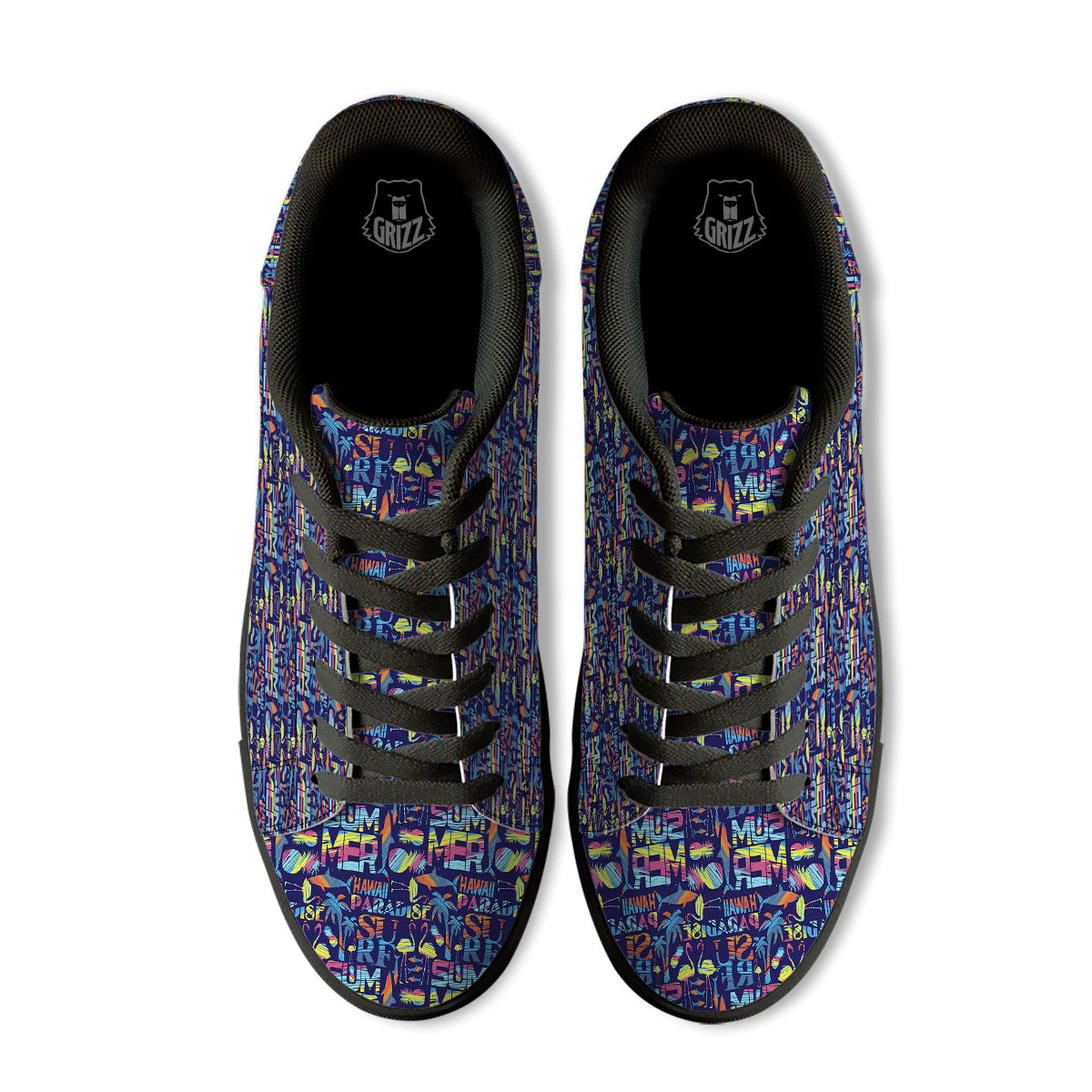 Summer Surfing Colorful Print Pattern Black Low Top Sneakers-grizzshop