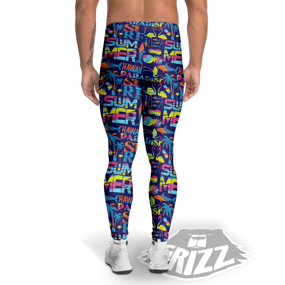 Summer Surfing Colorful Print Pattern Men's Leggings-grizzshop