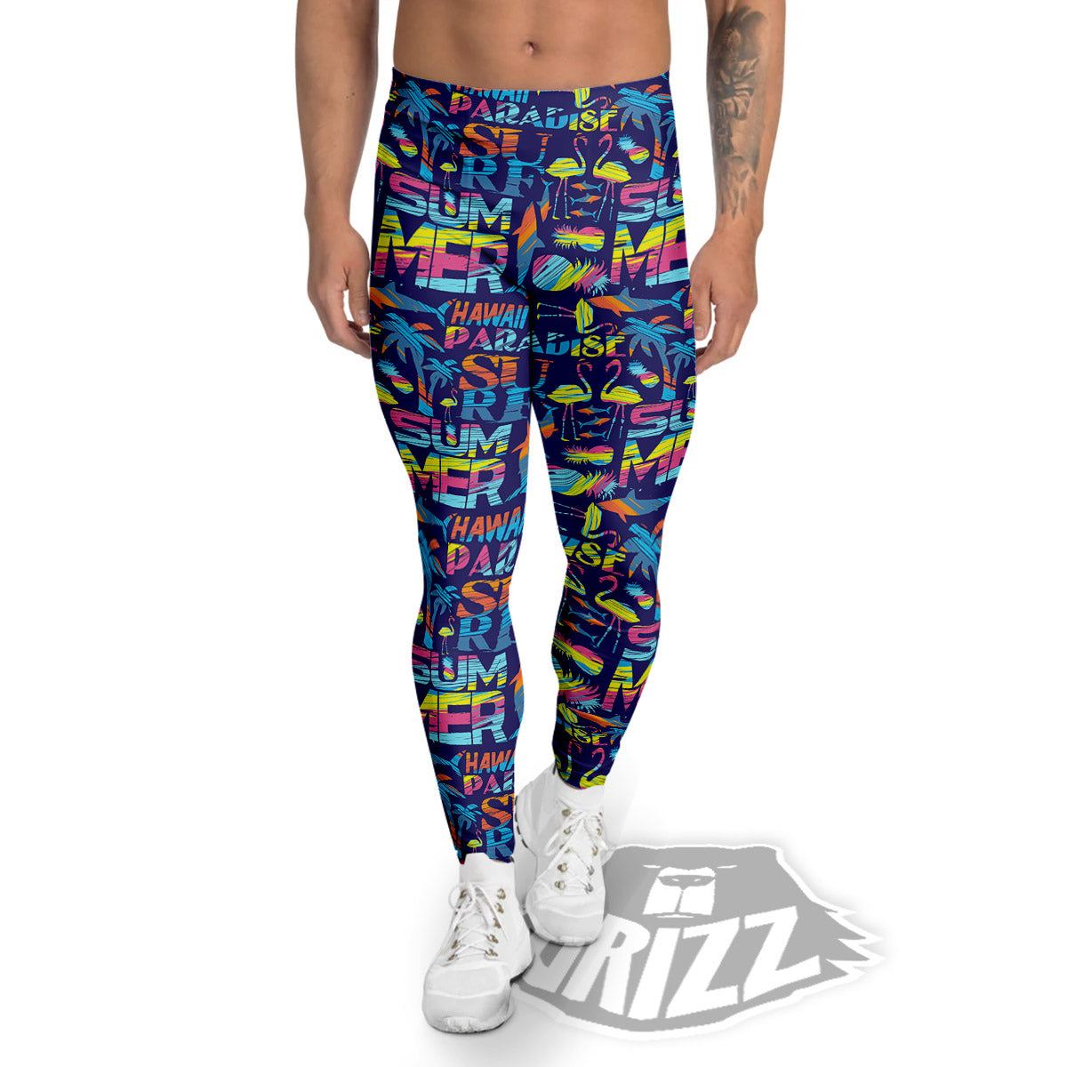 Summer Surfing Colorful Print Pattern Men's Leggings-grizzshop