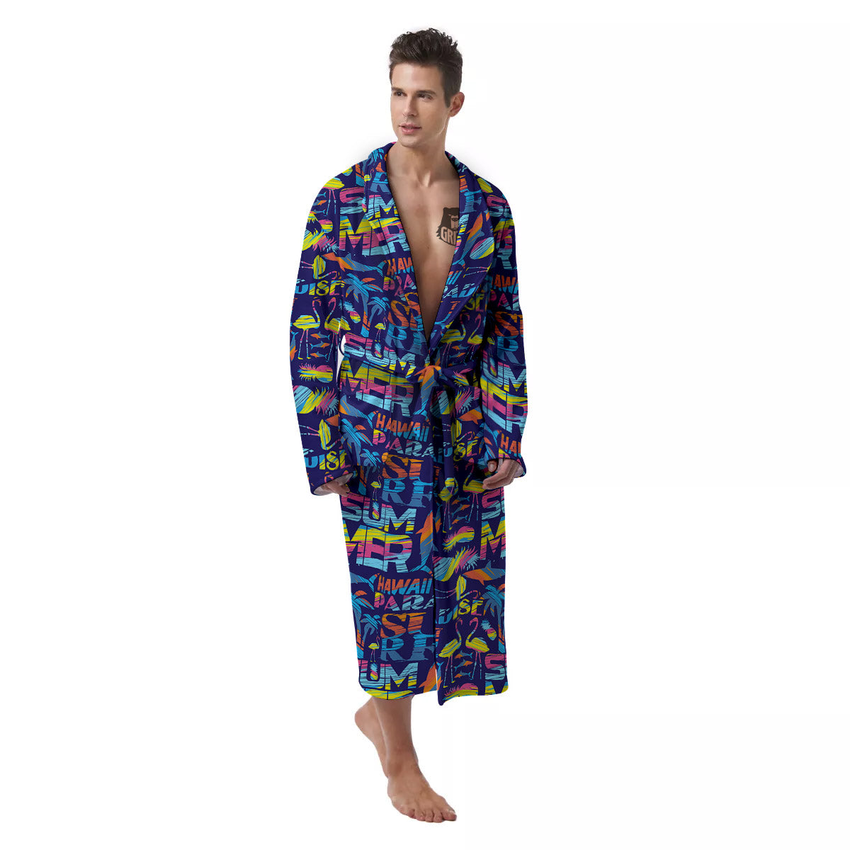 Summer Surfing Colorful Print Pattern Men's Robe-grizzshop