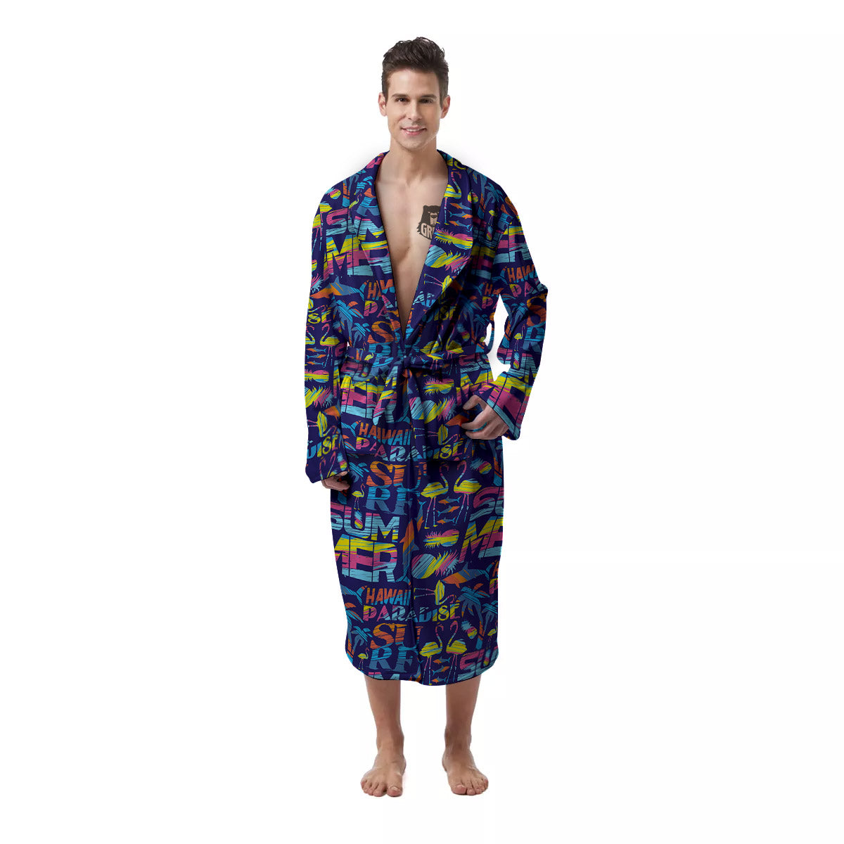 Summer Surfing Colorful Print Pattern Men's Robe-grizzshop