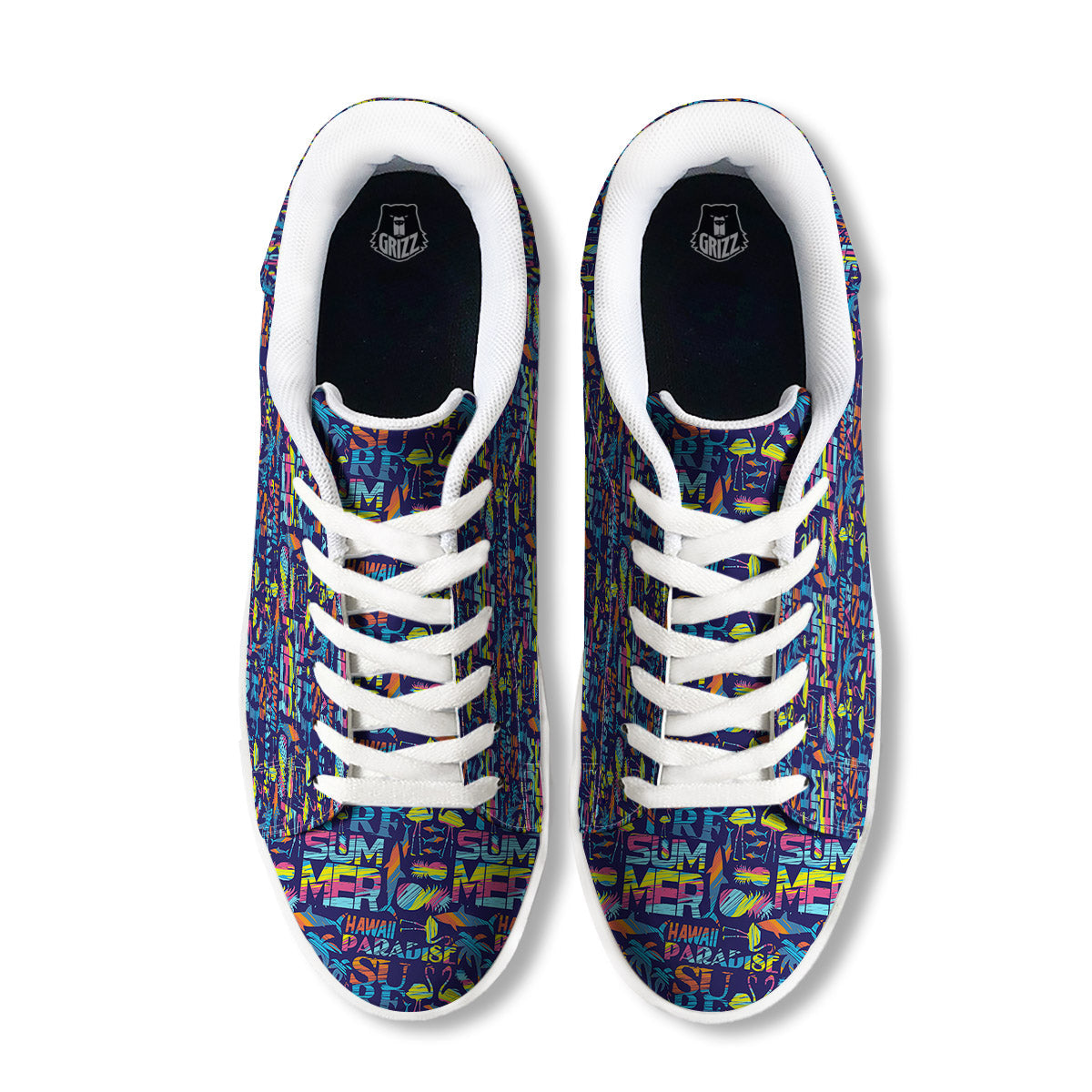 Summer Surfing Colorful Print Pattern White Low Top Sneakers-grizzshop