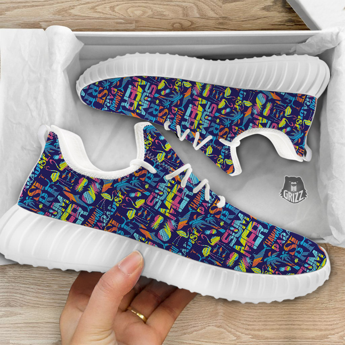 Summer Surfing Colorful Print Pattern White Walking Shoes-grizzshop