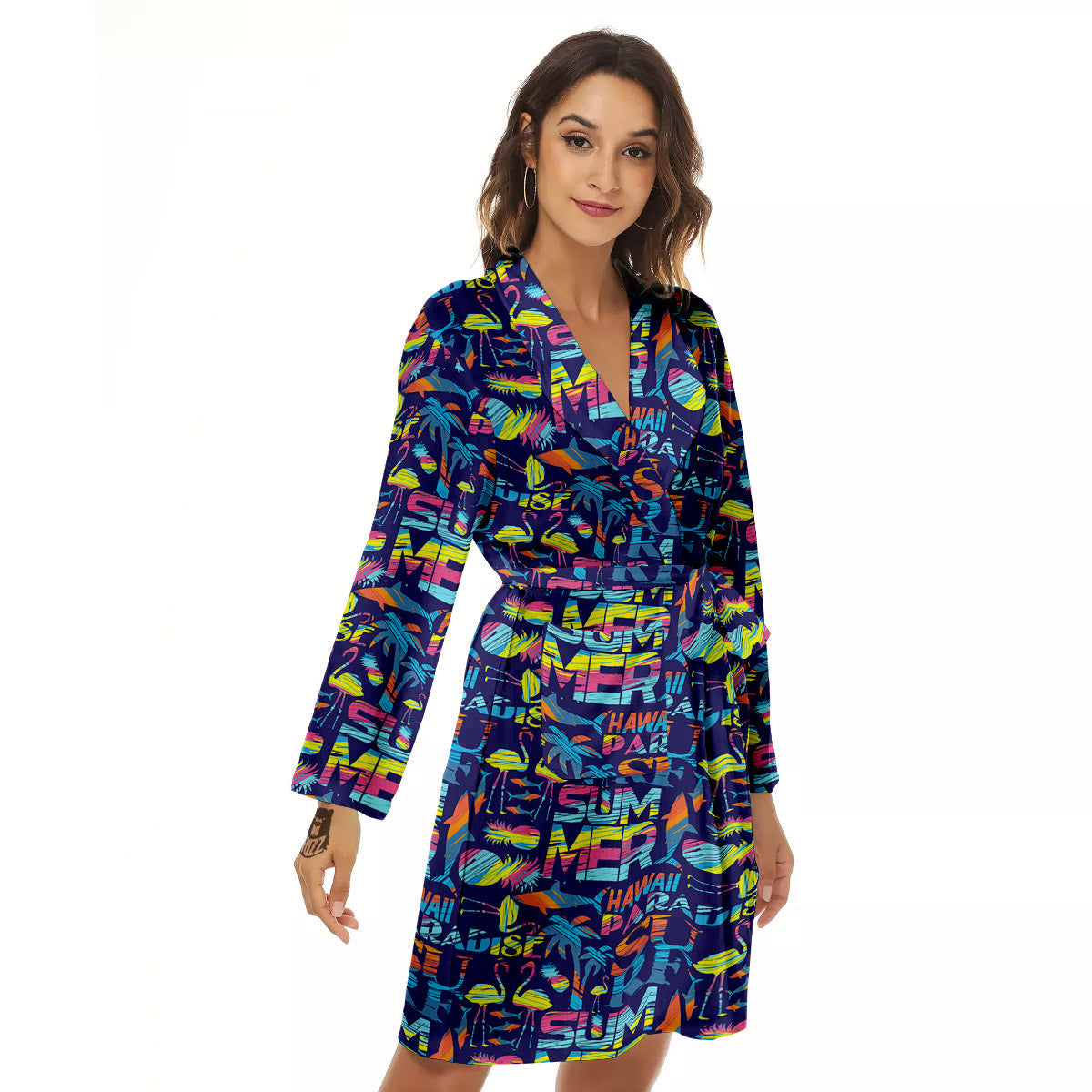 Summer Surfing Colorful Print Pattern Women's Robe-grizzshop