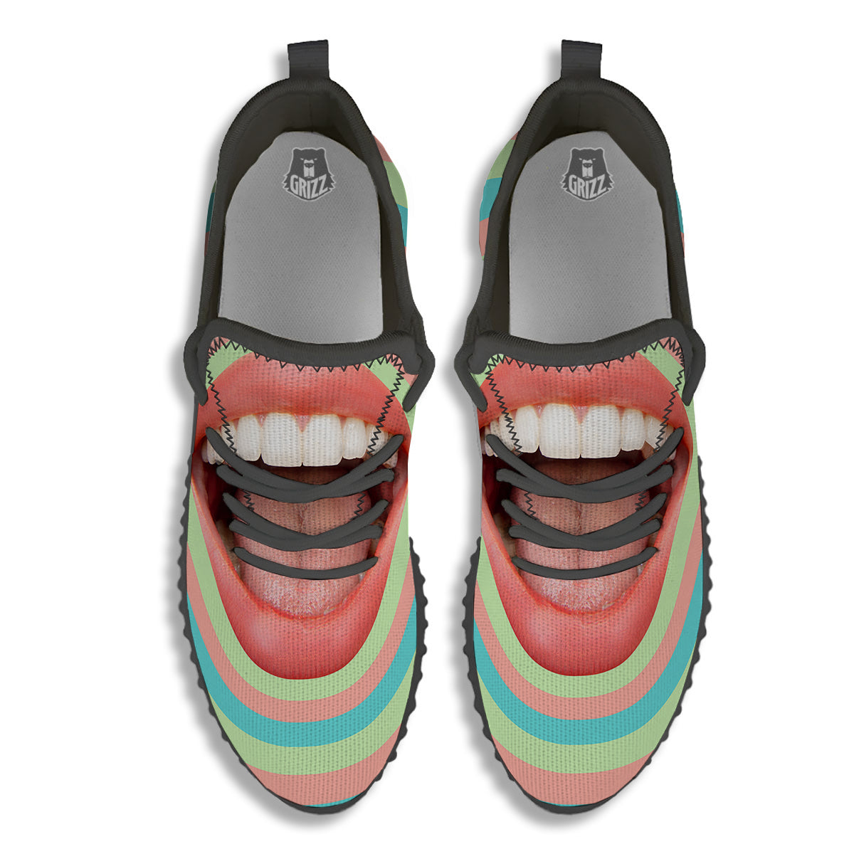Summer Time Mood Mouth Print Black Walking Shoes-grizzshop