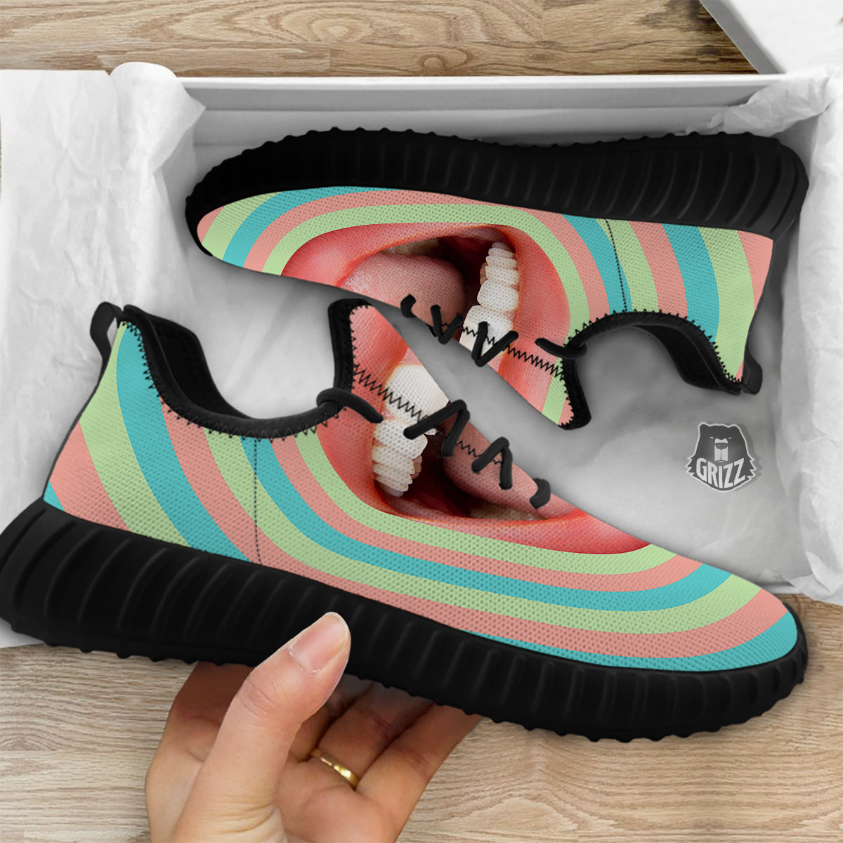 Summer Time Mood Mouth Print Black Walking Shoes-grizzshop