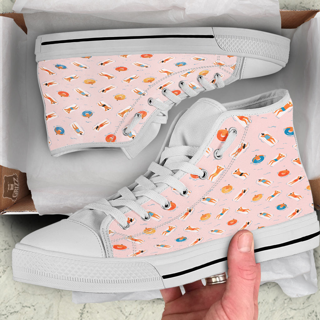 Summer Time Relixing Print Pattern White High Top Shoes-grizzshop