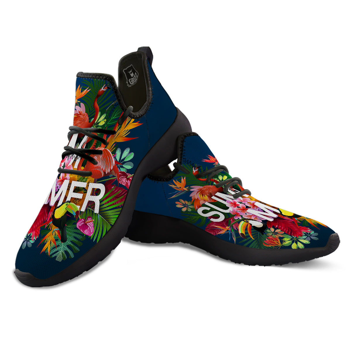 Summer Tropical Birds And Flowers For Travel Print Black Athletic Shoes-grizzshop