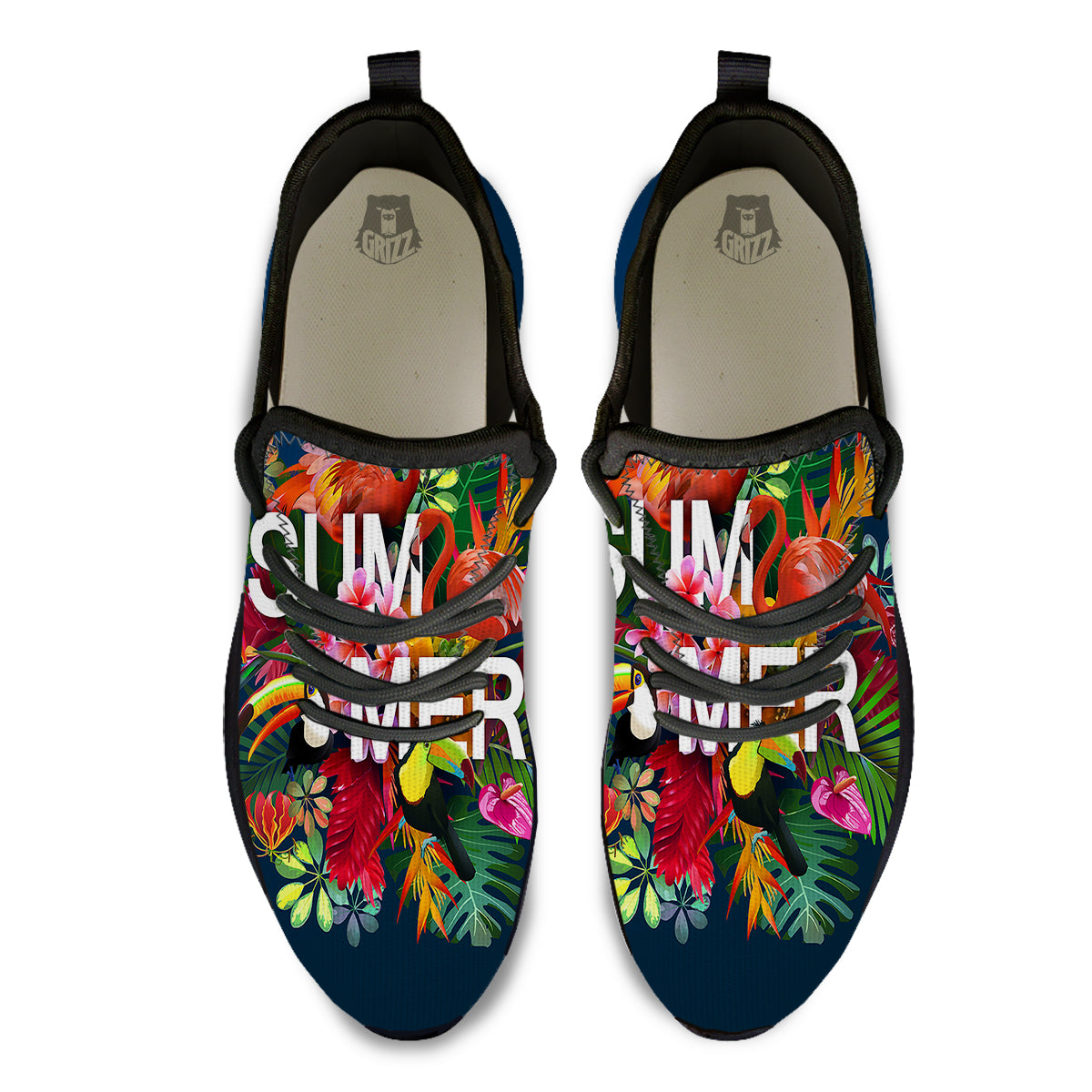 Summer Tropical Birds And Flowers For Travel Print Black Athletic Shoes-grizzshop