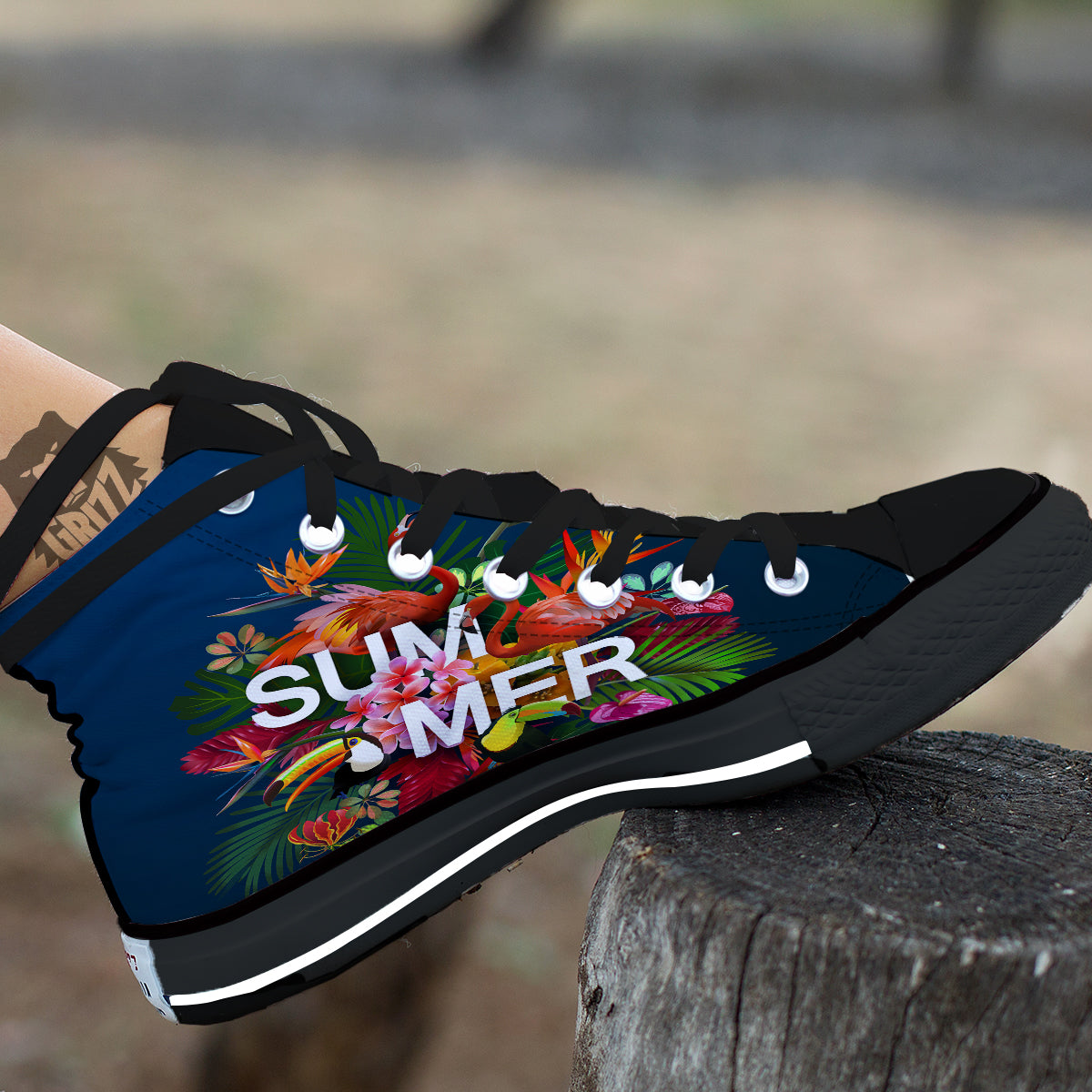 Summer Tropical Birds And Flowers For Travel Print Black High Top Shoes-grizzshop
