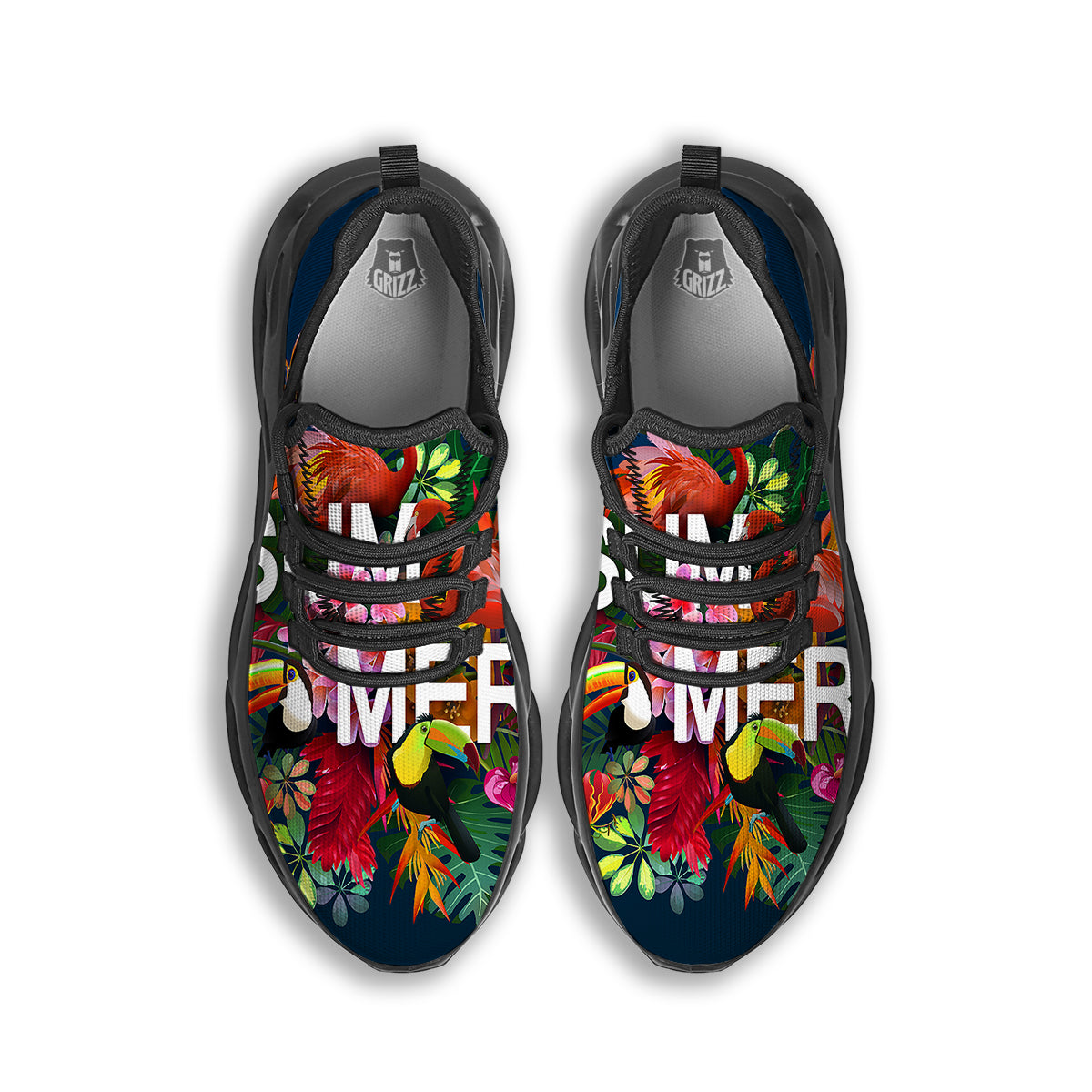 Summer Tropical Birds And Flowers For Travel Print Black Running Shoes-grizzshop