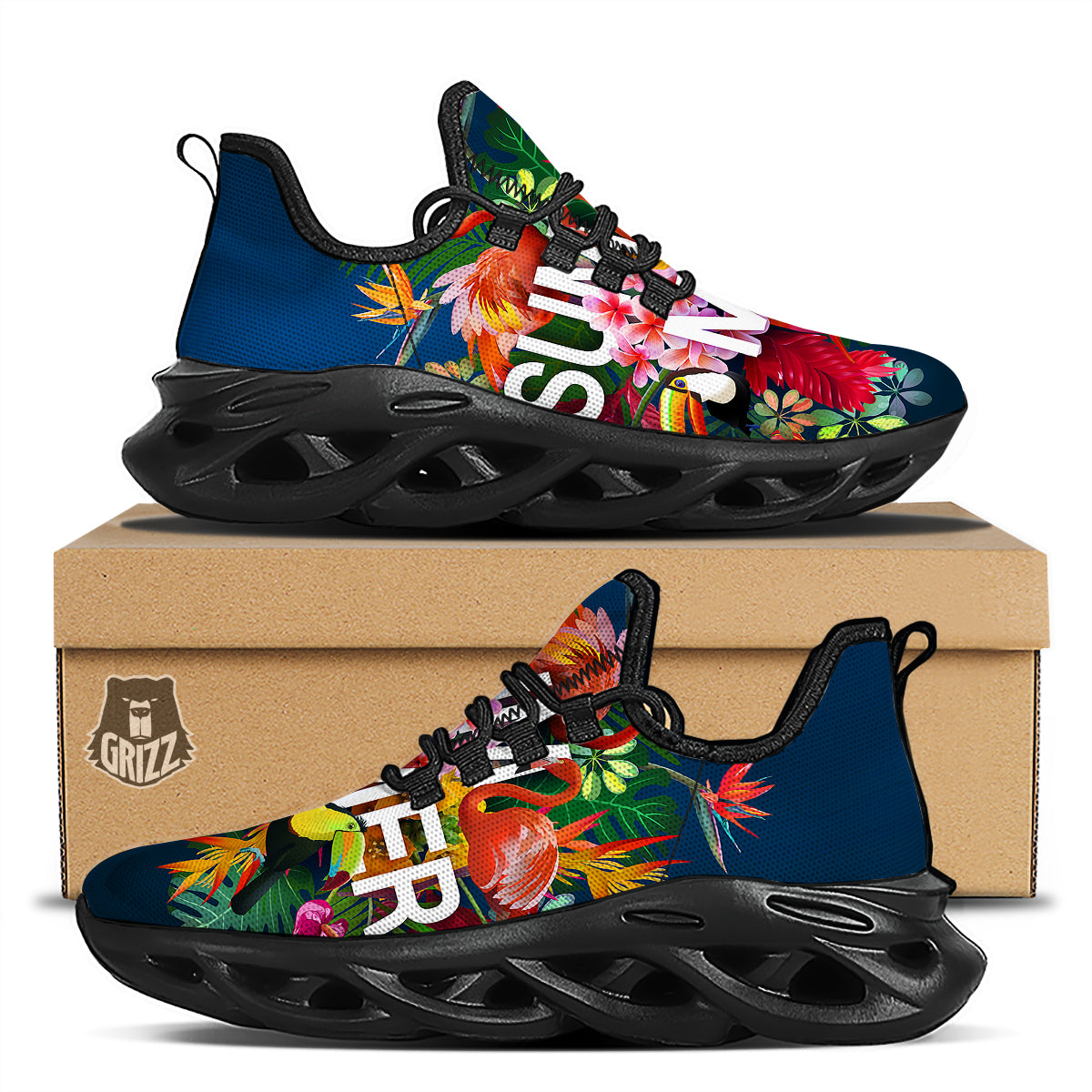 Summer Tropical Birds And Flowers For Travel Print Black Running Shoes-grizzshop