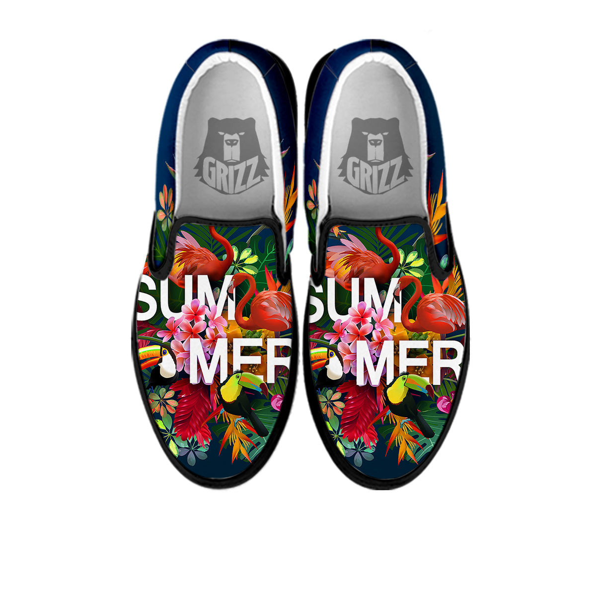 Summer Tropical Birds And Flowers For Travel Print Black Slip On Shoes-grizzshop
