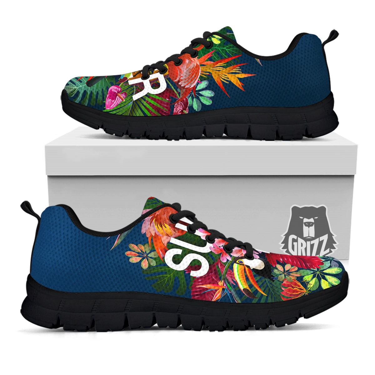 Summer Tropical Birds And Flowers For Travel Print Black Sneaker-grizzshop