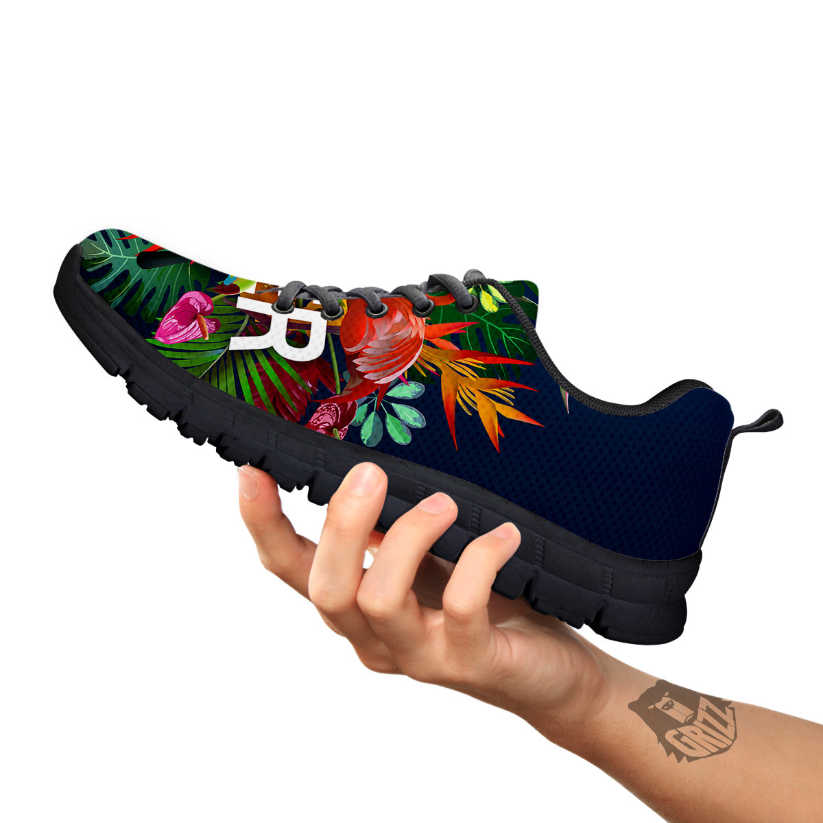 Summer Tropical Birds And Flowers For Travel Print Black Sneaker-grizzshop