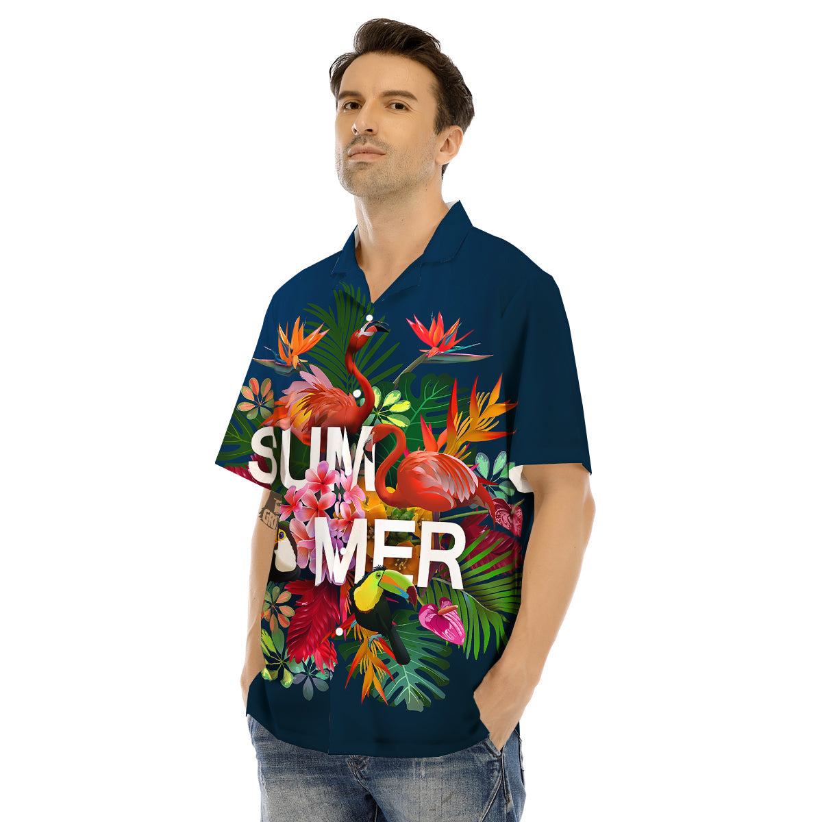 Summer Tropical Birds And Flowers For Travel Print Men's Hawaiian Shirt-grizzshop