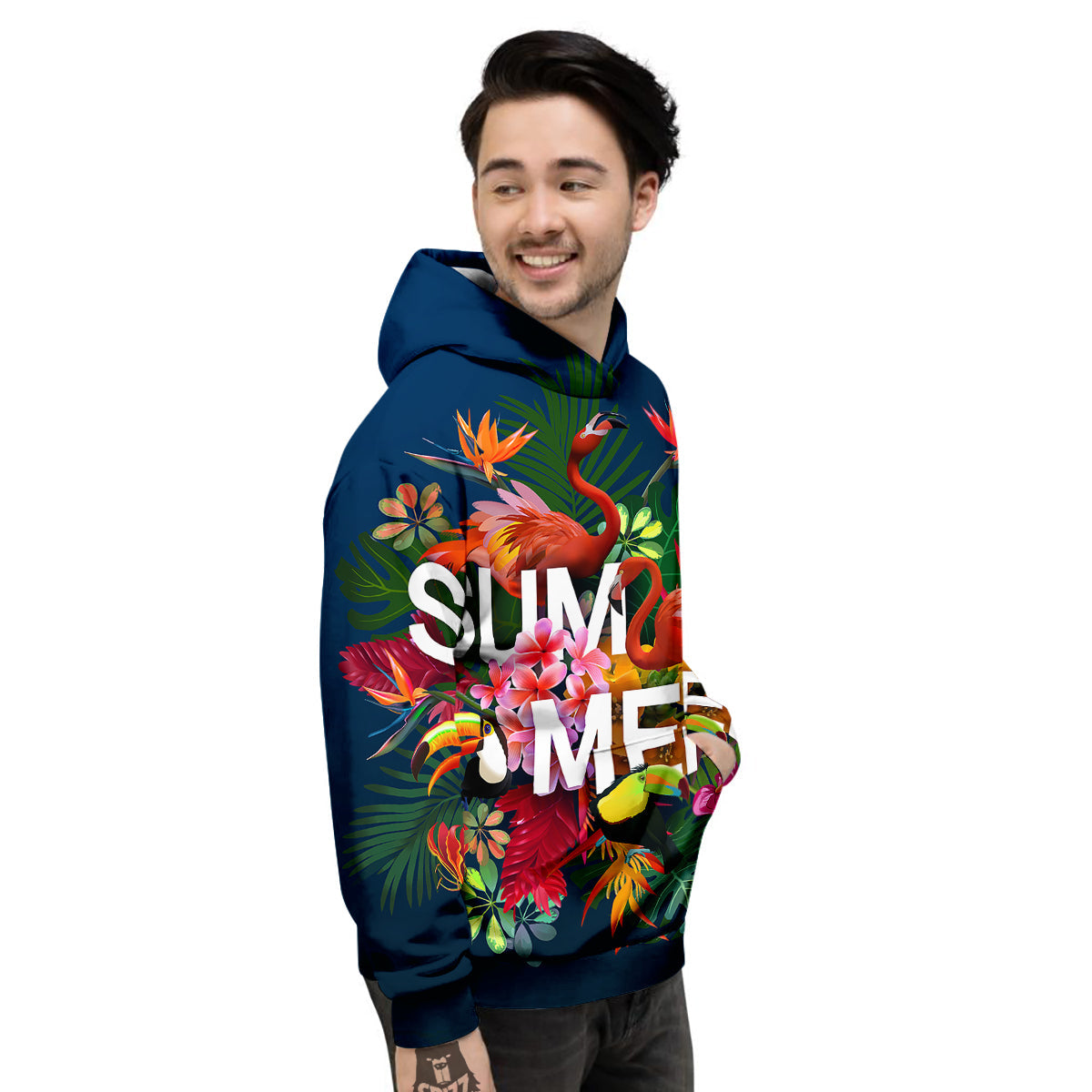 Summer Tropical Birds And Flowers For Travel Print Men's Hoodie-grizzshop