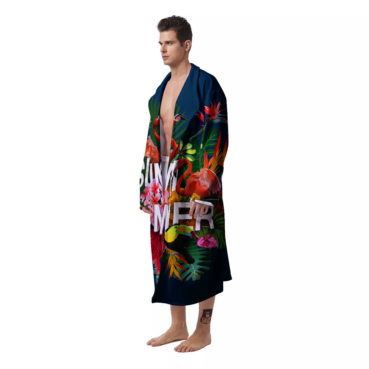 Summer Tropical Birds And Flowers For Travel Print Men's Robe-grizzshop