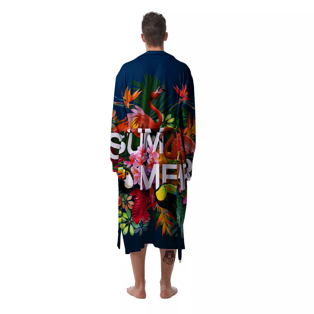 Summer Tropical Birds And Flowers For Travel Print Men's Robe-grizzshop
