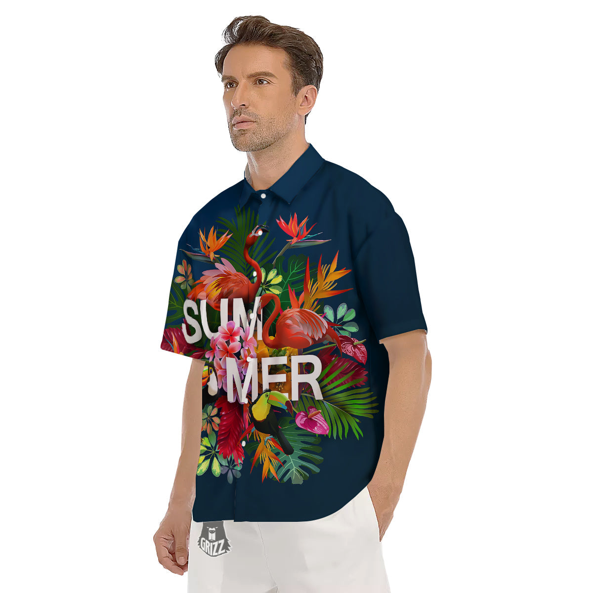 Summer Tropical Birds And Flowers For Travel Print Men's Short Sleeve Shirts-grizzshop