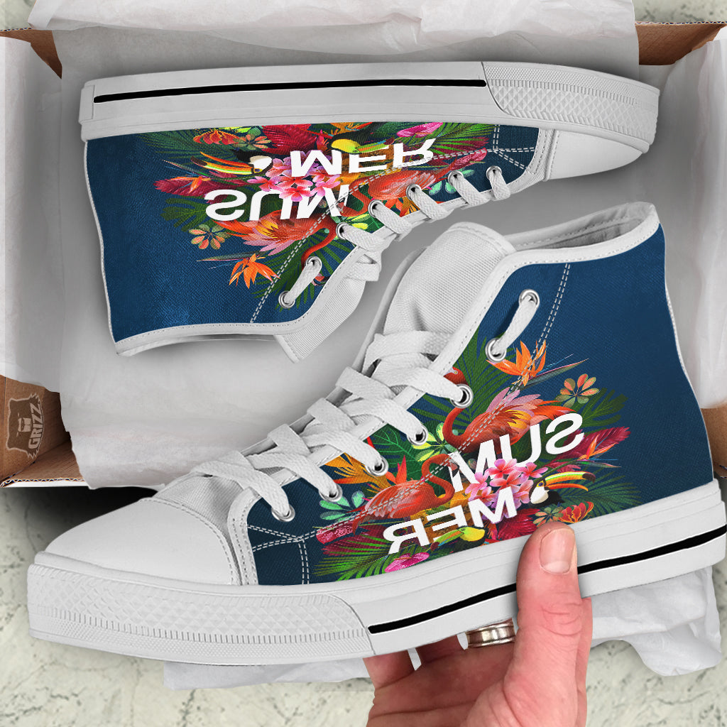 Summer Tropical Birds And Flowers For Travel Print White High Top Shoes-grizzshop