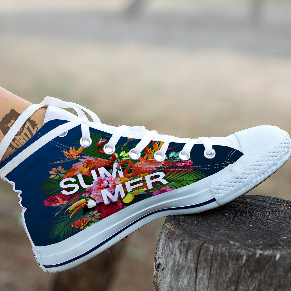 Summer Tropical Birds And Flowers For Travel Print White High Top Shoes-grizzshop